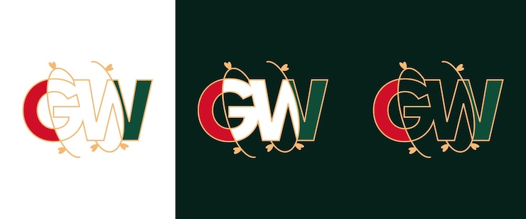 Vector creative gw wg letter logo met schoonheid bloemen concept premium vector