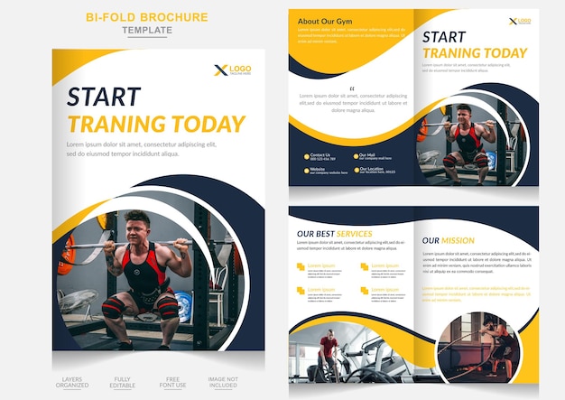 Creative Gym Business marketing bifold brochure design and fitness company profile design template