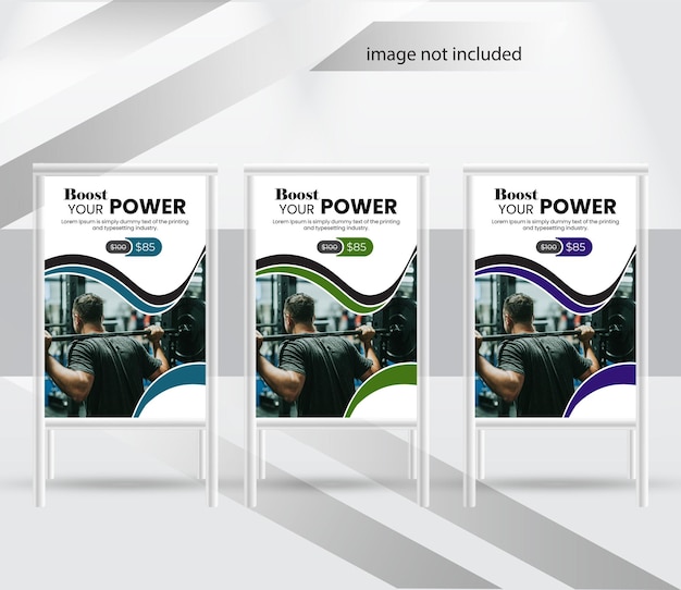 Creative gym fitness a frame signs design template