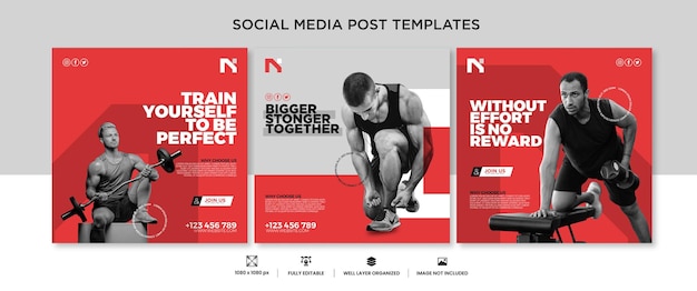 Creative Gym Marketing Square Flyer social media post template set