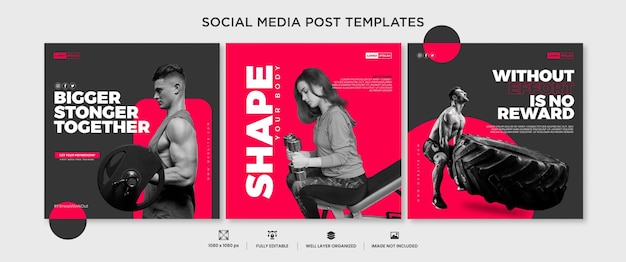 Creative Gym Marketing Square Flyer 소셜 미디어 게시물 템플릿 세트