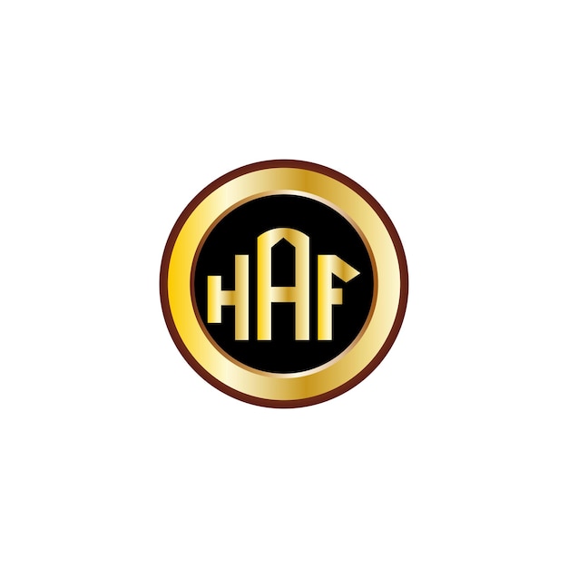 ゴールデン サークルと創造的な HAF 文字ロゴ デザイン