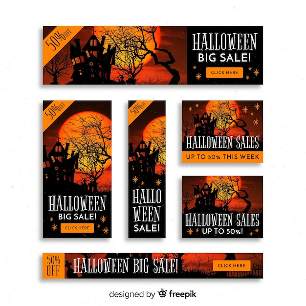 Vector creative halloween web sale banner collection