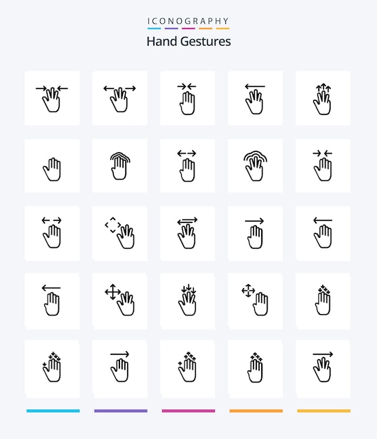 Creative hand gestures 25 outline icon pack come il linguaggio del corpo gesti mobili con tre dita