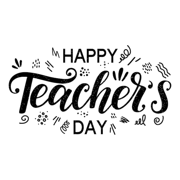 Creative Hand Lettering Text for Happy Teachers Day Celebration on Decorative Doodle Floral BG