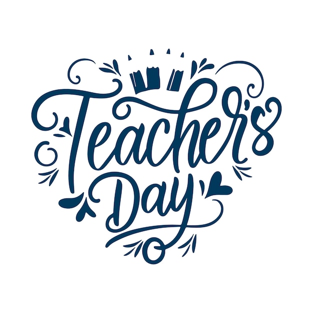 Creative Hand Lettering Text for Happy Teachers Day Celebration on Decorative Doodle