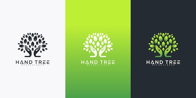 Шаблон дизайна логотипа Creative Hand tree Premium векторы