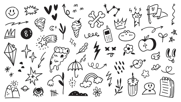 Creative HandDrawn Doodle Set Playful Vector Scribbles Symbols and Sketches
