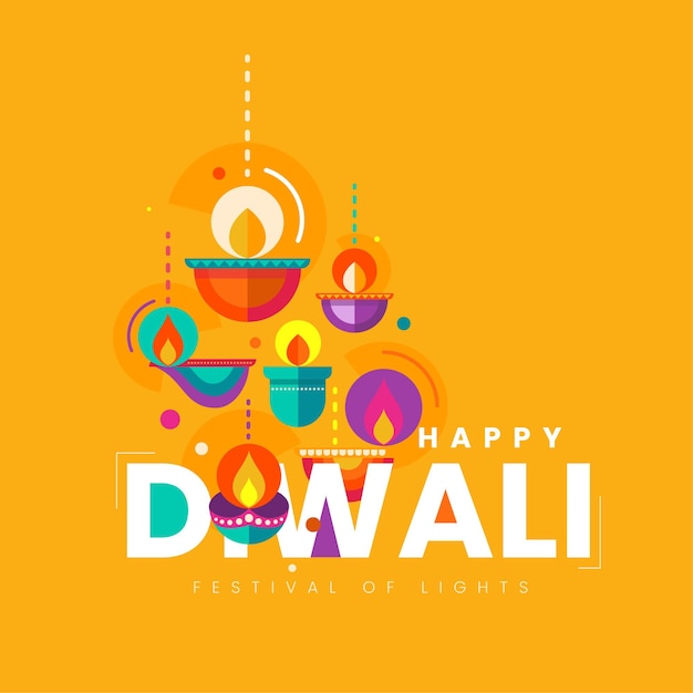 Creative happy Diwali festival background design with colorful lamps illustration