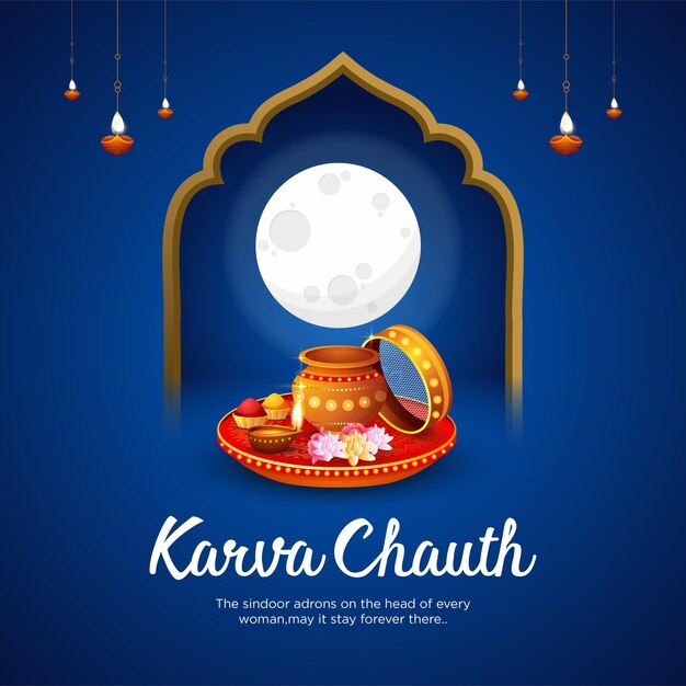 Creativo felice karva chauth festival celebrazione banner modello di progettazione