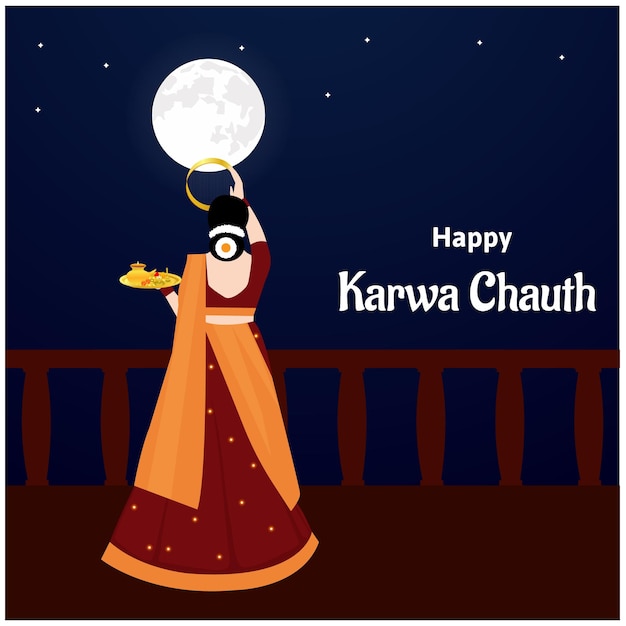 크리 에이 티브 행복 karwa chauth 인도 축제 축 하 벡터 일러스트 레이 션