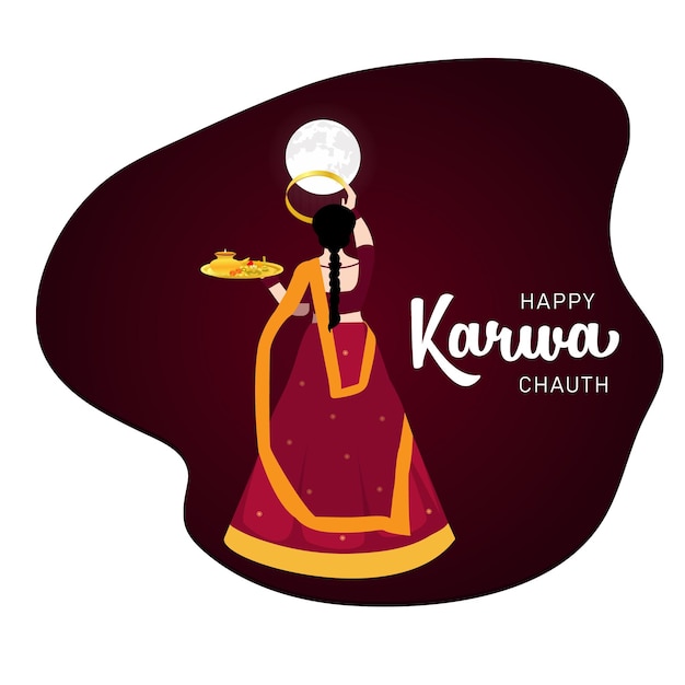 Illustrazione creativa di vettore di celebrazione del festival indiano di karwa chauth felice