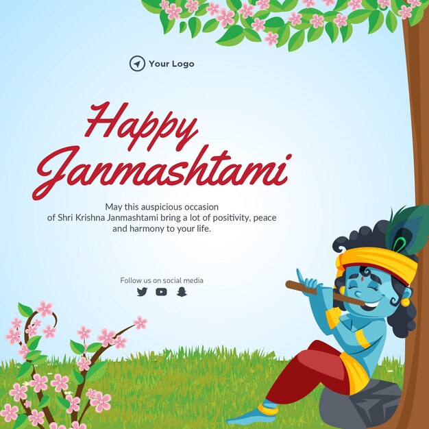 Creative happy krishna janmashtami banner design template