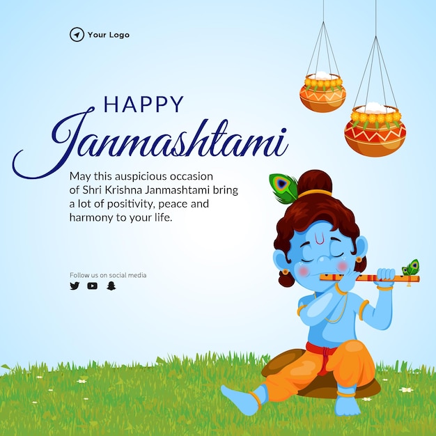 Creative happy krishna janmashtami banner design template