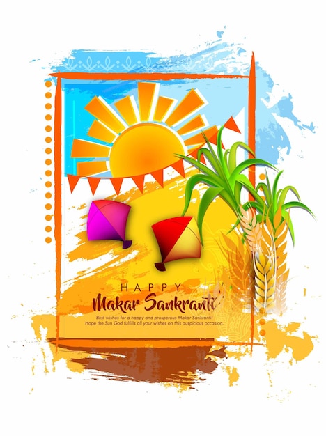 Vector creative happy makar sankranti festival achtergrond versierd met vliegers string voor festival van indi