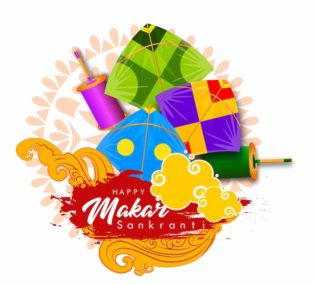 Творческий фон фестиваля Happy Makar Sankranti, украшенный веревкой для воздушных змеев для фестиваля Ind