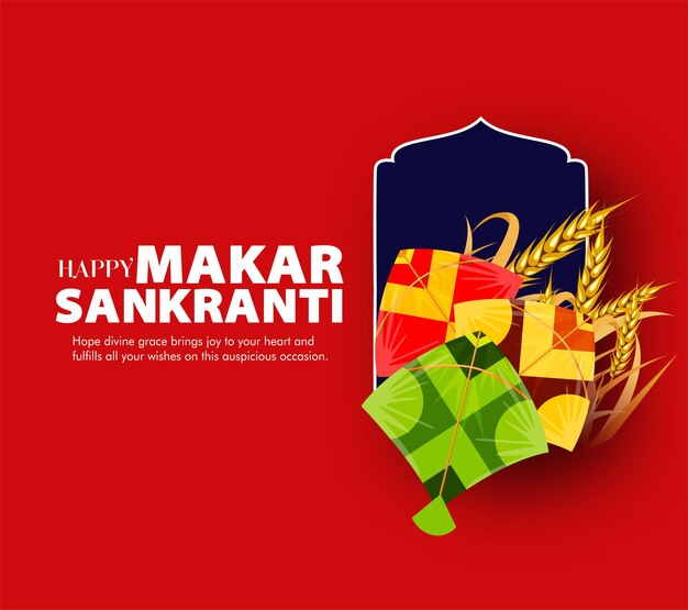 Вектор Творческий фон фестиваля happy makar sankranti, украшенный воздушными змеями, струна для фестиваля в индии