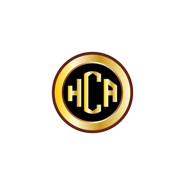 Vettore design creativo del logo della lettera hca con cerchio dorato