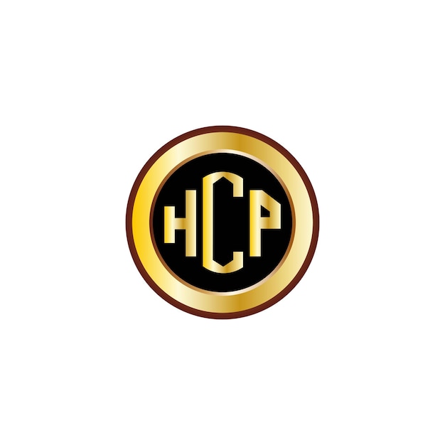 creative HCP letter logo design with golden circle