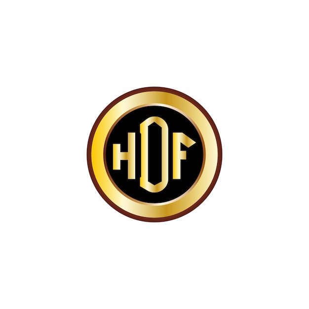 Vettore design creativo del logo della lettera hdf con cerchio dorato