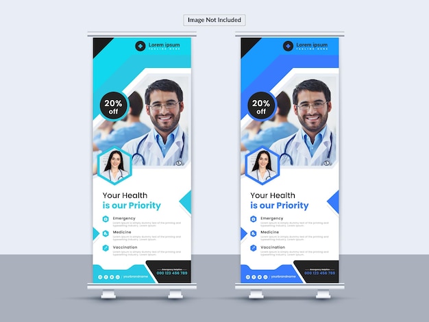 Creative Health care medical roll up banner design vector template