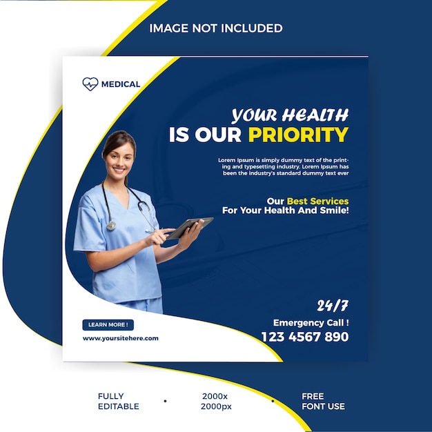 Vector creative health care medical services social media instagram post banner template design