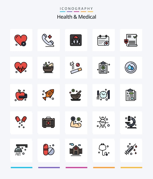 Creative health and medical 25 line filled icon pack such as\
file medical medical day calender