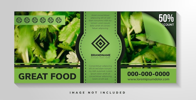 곡선 요소와 텍스트가 있는 녹색 웹 배너의 창의적인 건강 식품 가로 배너 템플릿