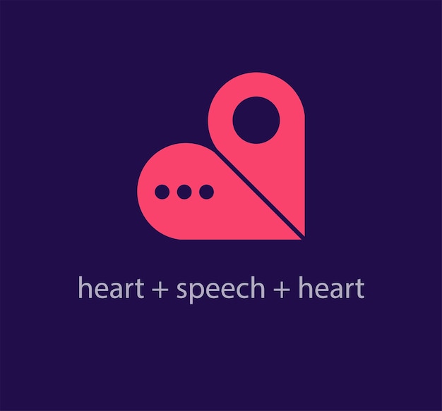 Creative heart location and speech bubble logo Unique color transitions Location and speech logo