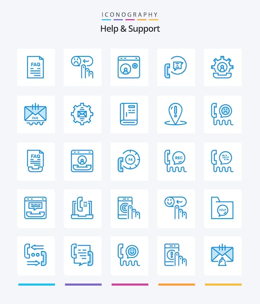 Creative help and support 25 blue icon pack come aiutare la comunicazione triste aiuto sui social media