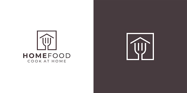 Home creative food logo abstract casa e forchetta con stile lineare logo di ristorante o caffè