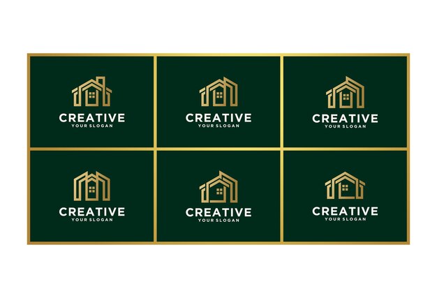 Logo per la casa creativa, logo immobiliare, collezione di logo per la casa creativa, set di logo per la casa. illustratore vettoriale con colori fantasiosi