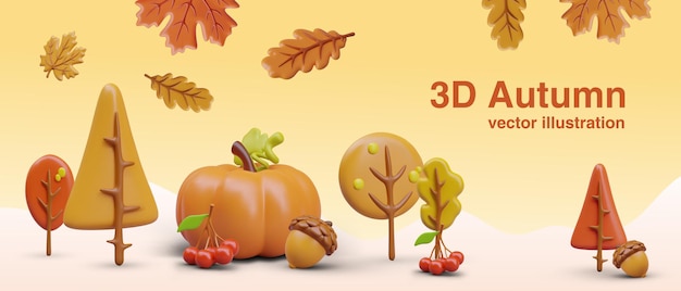 Vector creative horizontal autumn concept in plasticine style