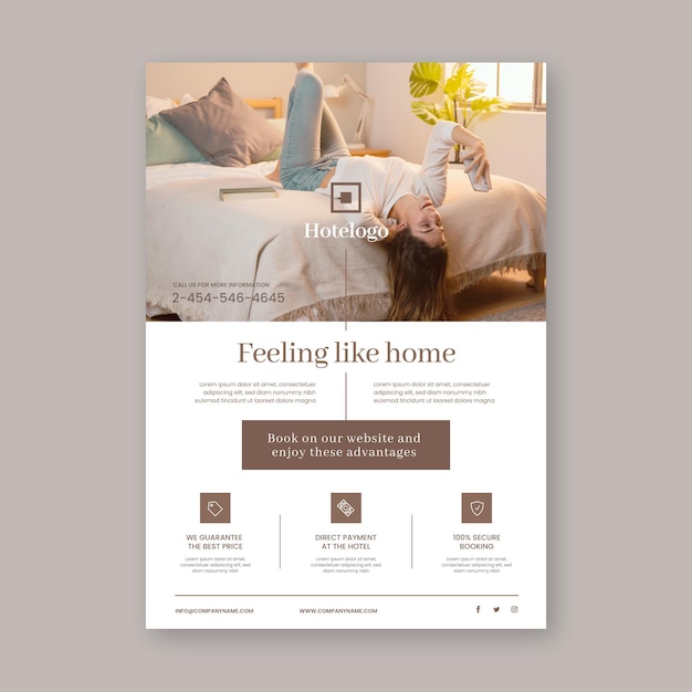 Creative hotel information flyer template with photo