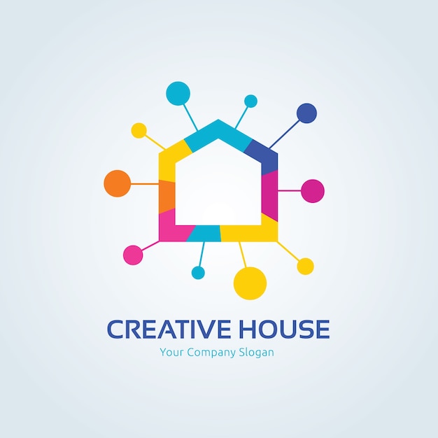 Logo casa creativa, logo vero esate, modello di logo vettoriale