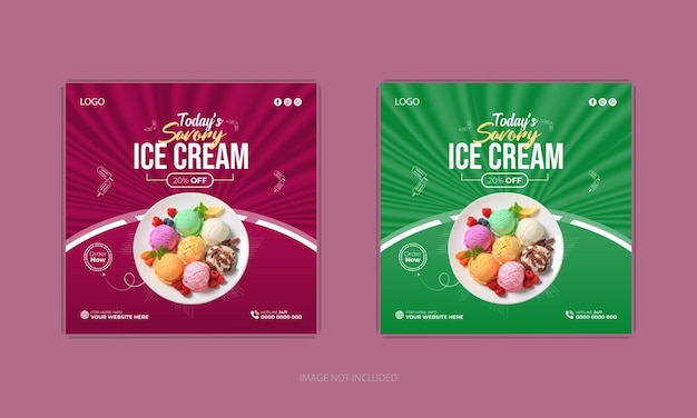 Creative Ice cream shop social media post design template Wtih two different color