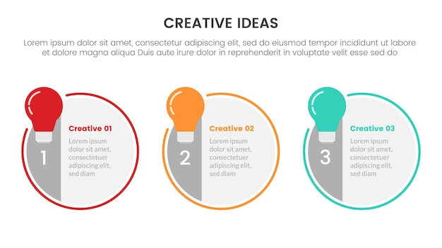 Vector creative idea concept infographic 3 point stage template with big circle with badge on horizontal direction for slide presentation vector