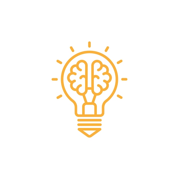 Creative idea flat line art icon template symbol of Brain in lightbulb vector illustration