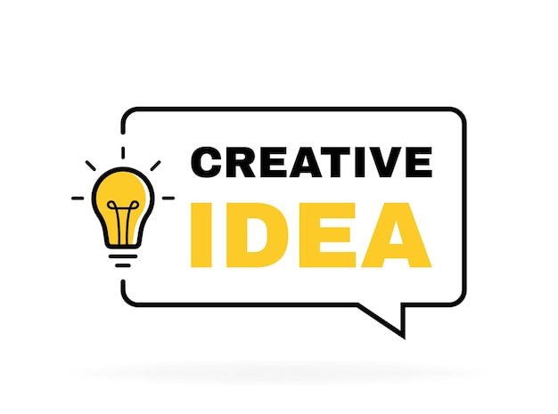 Vettore idea creativa bolla di messaggio geometrico con emblema della lampadina banner design per affari e pubblicità illustrazione vettoriale