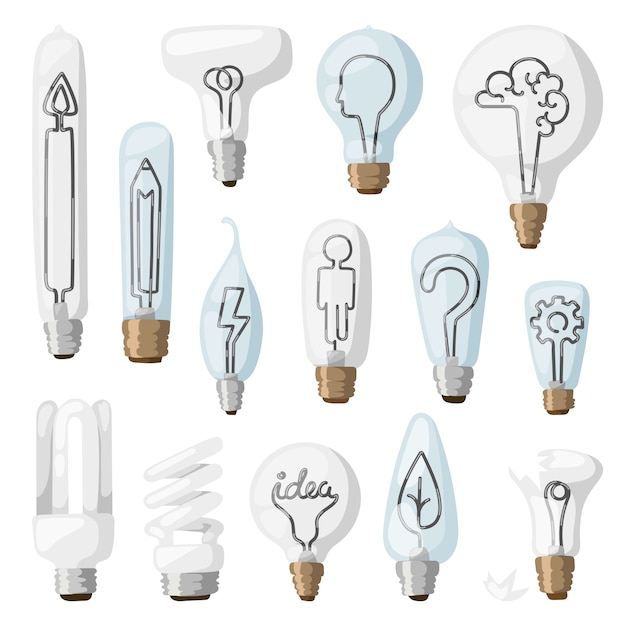 Vector creative idea lamps cartoon flat  illustration.