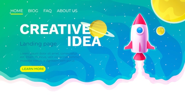 Creative idea landing page rocket space banner vector illustration