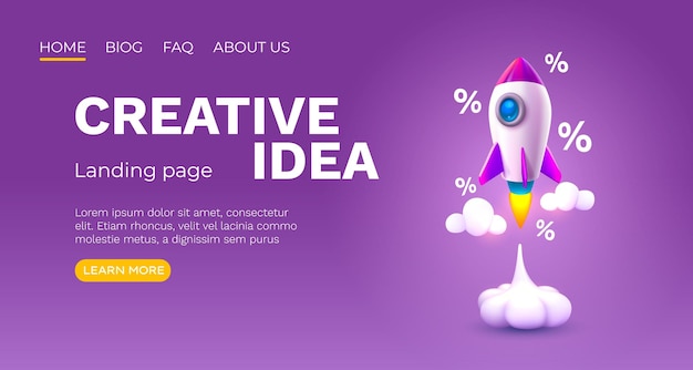 Creative idea landing page rocket space banner vector