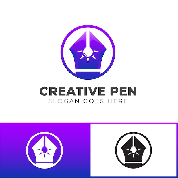 Creative idea logos of pen with bright bulb lamp symbol and icon design for creative story writer