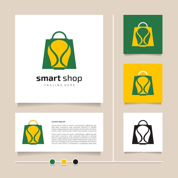 Creative idea smart shop logo design. green yellow icon and symbol design vector