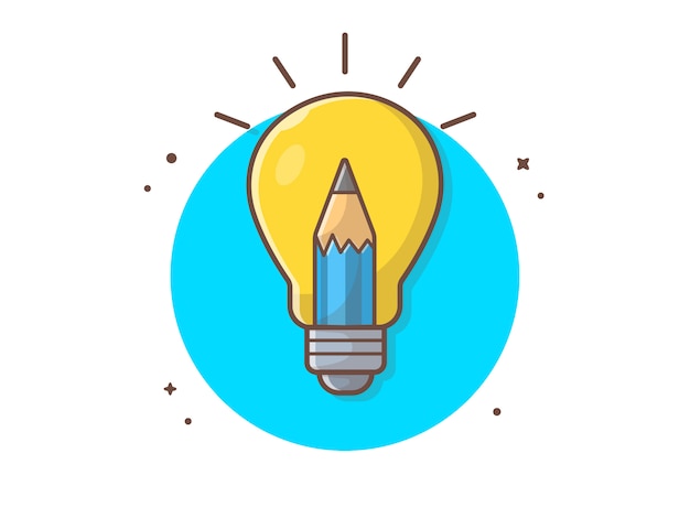 Creative Idea Vector Icon Illustration. Lightbulb And Pencil, Business Icon Concept