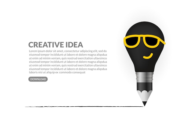 Creative ideas concept background, Pencil drawing light bulb character with sunglasses