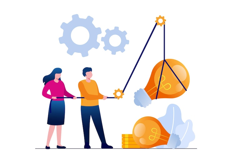 Vector creative ideas concept, brainstorming. bulb light flat vector illustration banner for landing page