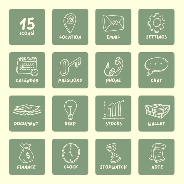 Vector creative illustrated 15 icons in one template
