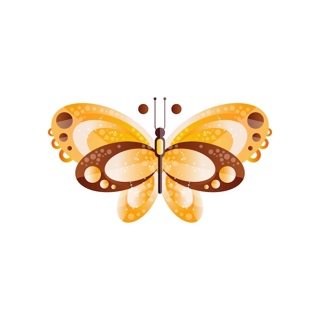 Creative illustration of butterfly with brown and yellow wings. Wonderful flying insect. Entomology theme. Abstract icon with gradients and texture. Flat vector design isolated on white background.