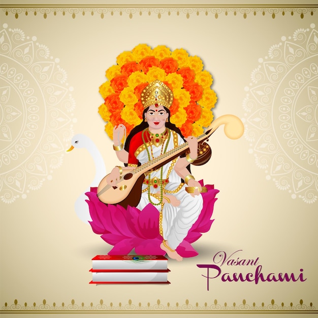 Vector creative illustration of goddess saraswati for happy vasant panchami